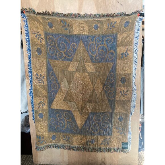 Goodwin Weavers Star of David Throw Blanket 57x45 Judaica Tapestry Cotton Fringe - Picture 6 of 11
